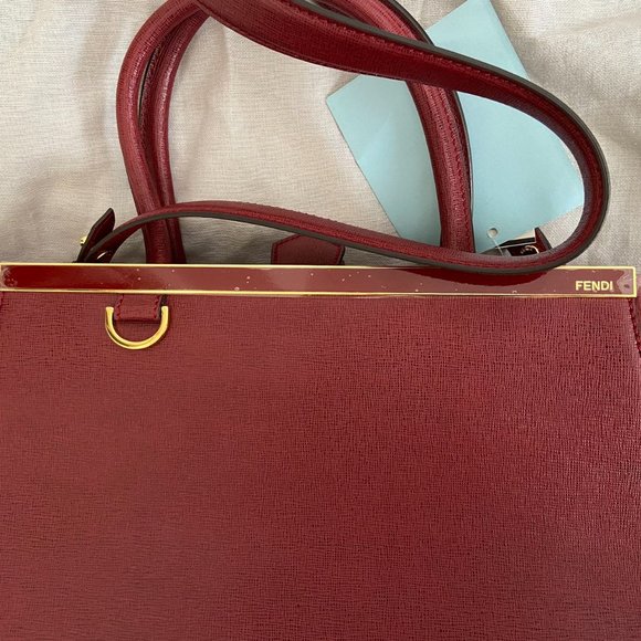 Authentic NWT Fendi 2 Jours Dark Red Leather Two Way Tote Shoulder Bag - Picture 5 of 11